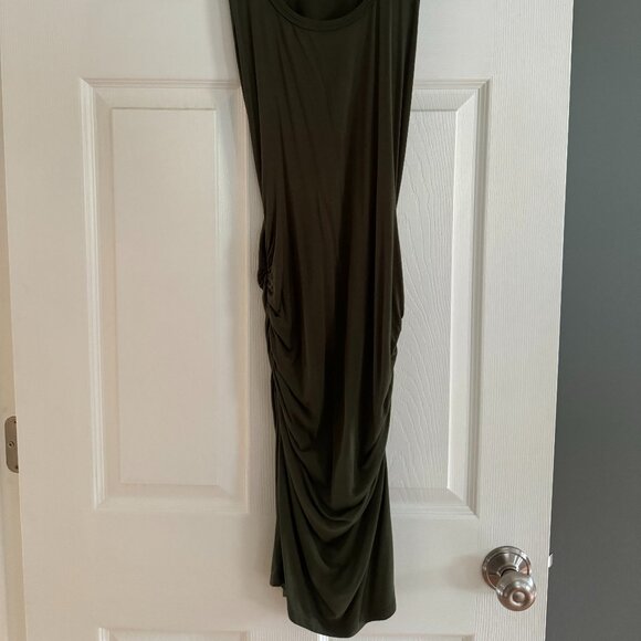 Venus ruched tank midi dress in olive color, Small - Picture 5 of 5